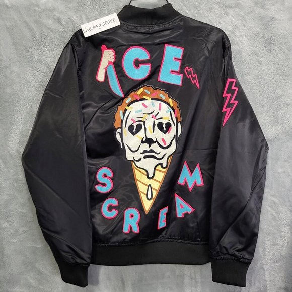 Roku Studio 'Ice Scream' Black Satin Bomber Jacket Sz 3XL/2XL Runs Smaller - Picture 2 of 6